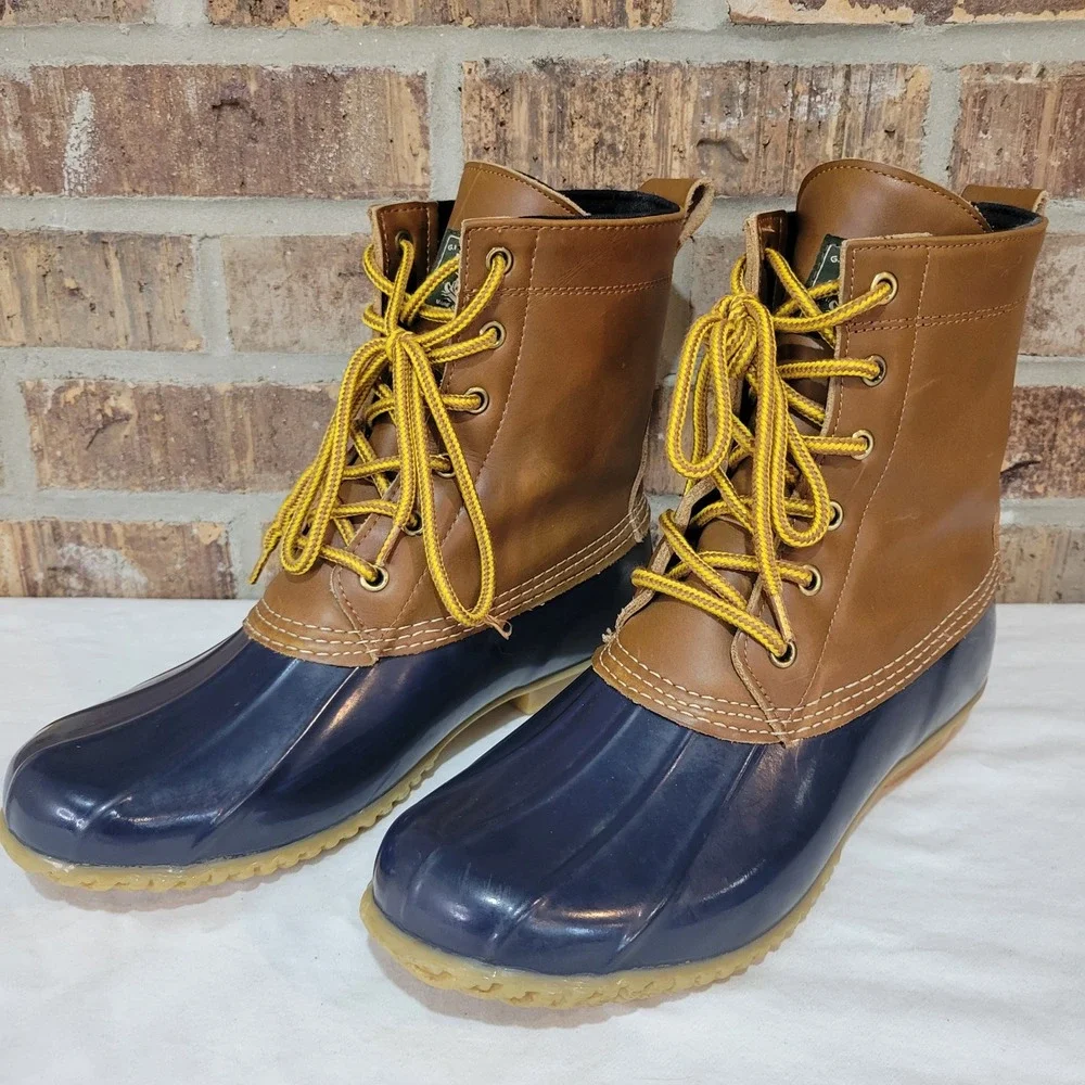 G.H. Bass Harlequin F16 Mens 10M Duck Boots Navy Blue Tan Brown Water Resistant
